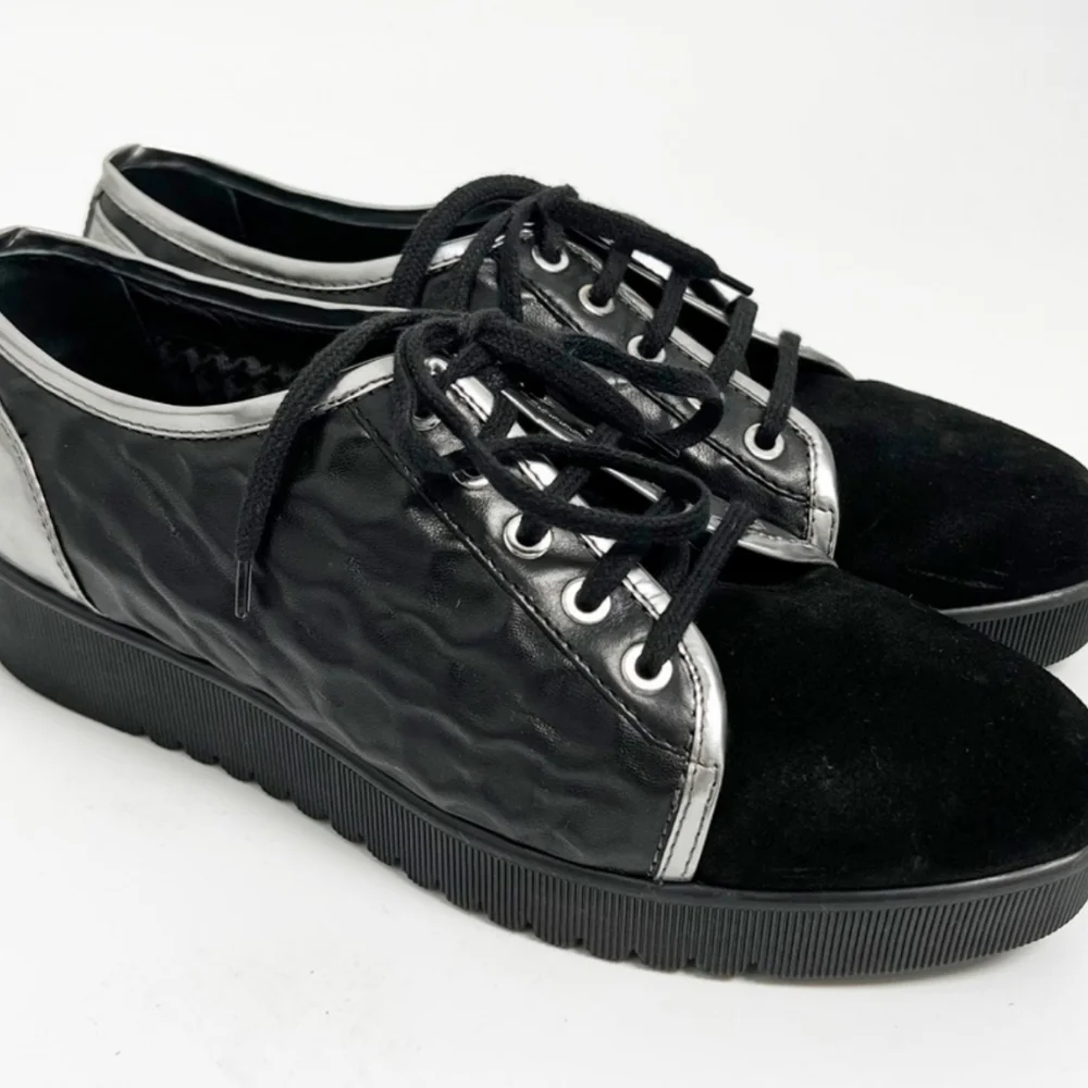 Aquatalia Aida Platform Leather Suede Sneakers